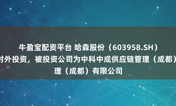 牛盈宝配资平台 哈森股份（603958.SH）新增一起对外投资，被投资公司为中科中成供应链管理（成都）有限公司